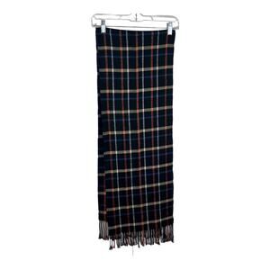 Scottish Plaid Scarf Cashmere Black Orange Blue Cream Fringed